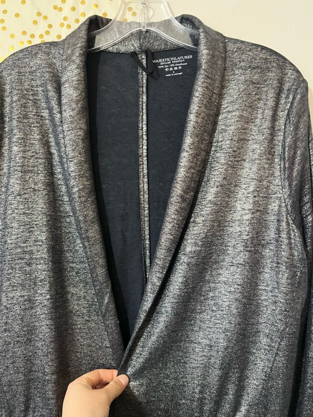 Majestic Filatures Silver Metallic Open Front Linen Blend Cardigan size 4/Large - Picture 8 of 11